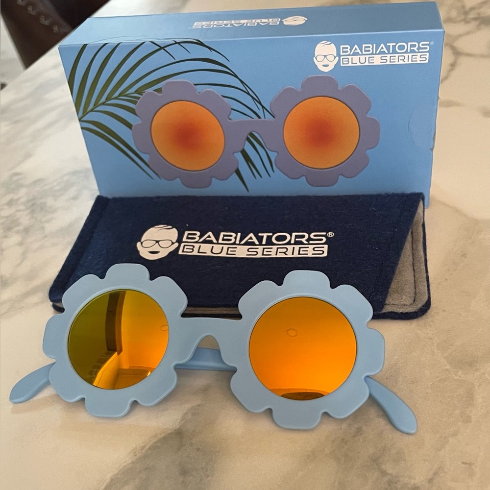 Babiators Light Blue Flower Kids Sunglasses with Orange Mirrors